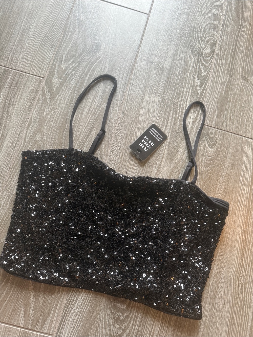 Express Black Sequin Cropped Cami Top small
